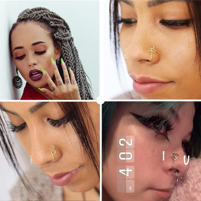 VitaCool Store Fake Nose Ring Hoop Fake Nose Stud Magnetic Septum Nose Ring Stud Stainless Steel CZ Fake Nose Piercing Stud Faux Nose Ear Lip Cuffs Non Pierced Jewelry for Women Men - Image 2